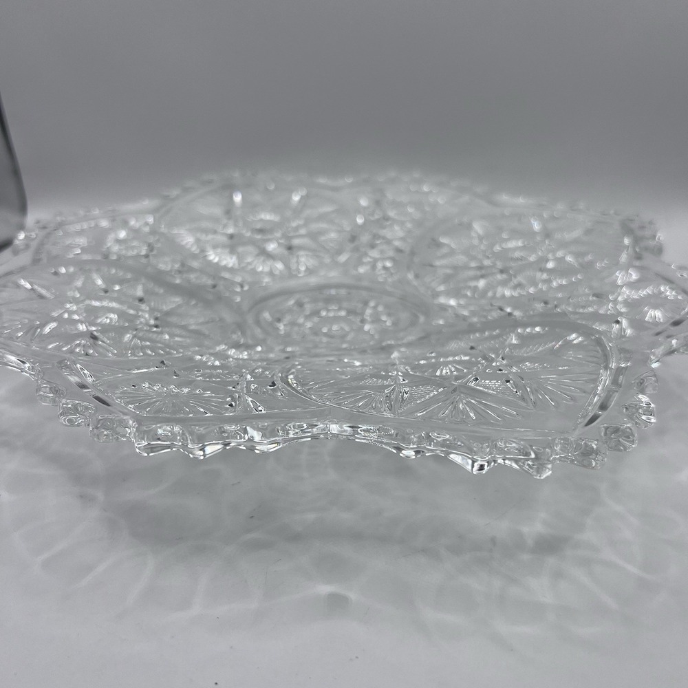 Vintage Cut Glass Bowl Platter Pedestal Centerpiece Serving 11" Brilliant